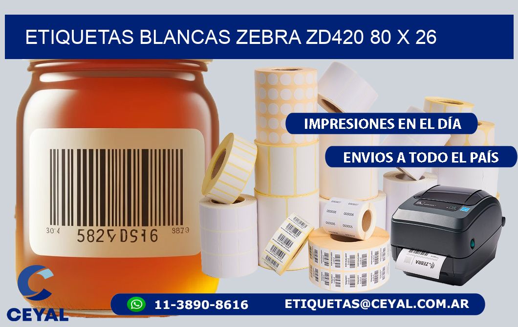 ETIQUETAS BLANCAS ZEBRA ZD420 80 x 26