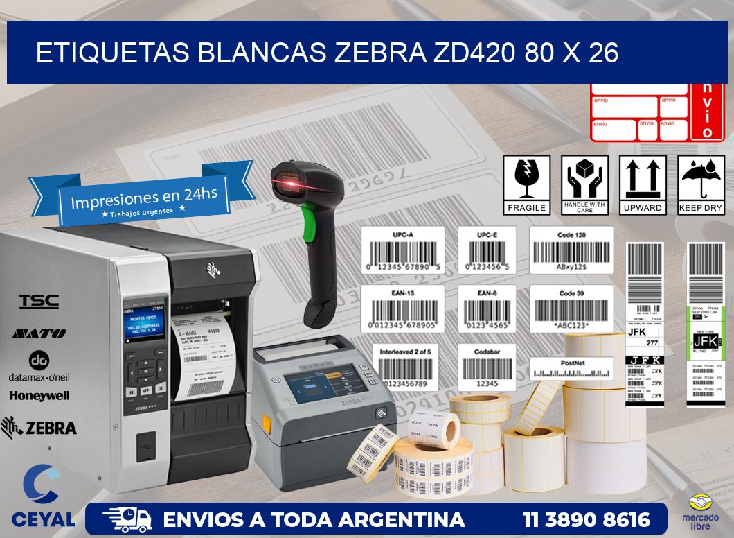 ETIQUETAS BLANCAS ZEBRA ZD420 80 x 26