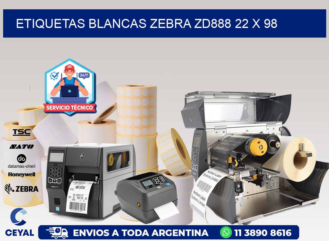 ETIQUETAS BLANCAS ZEBRA ZD888 22 x 98