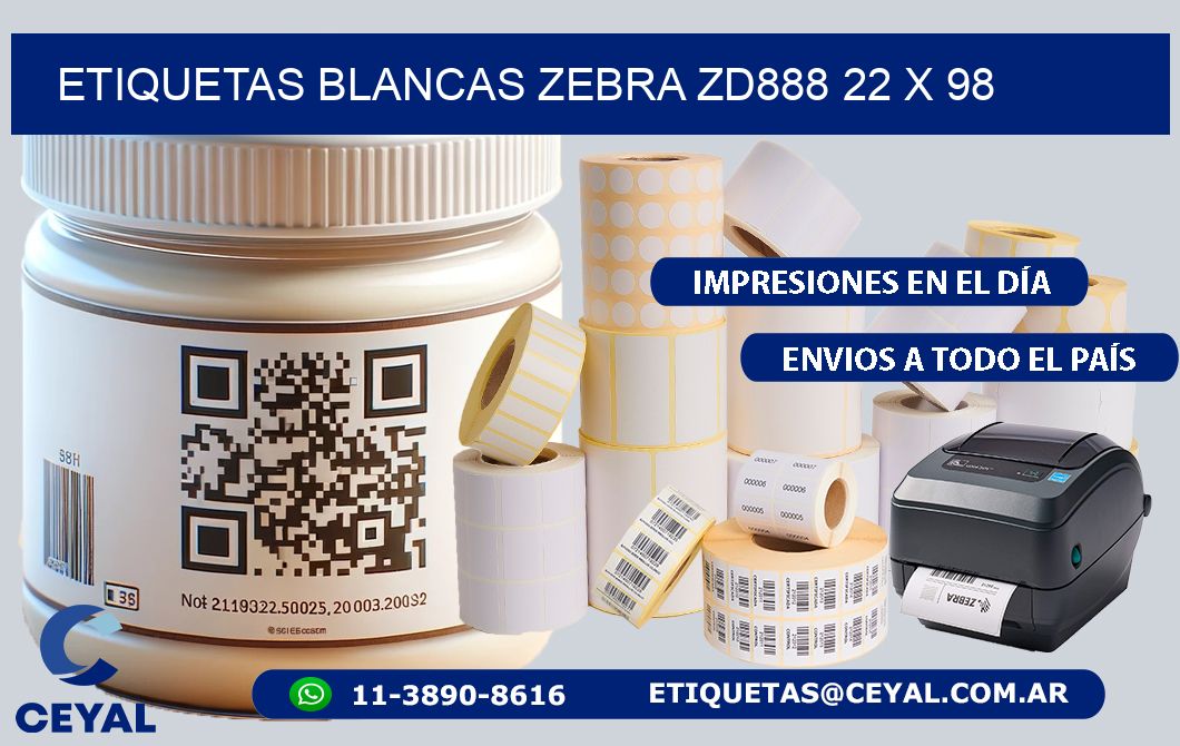 ETIQUETAS BLANCAS ZEBRA ZD888 22 x 98