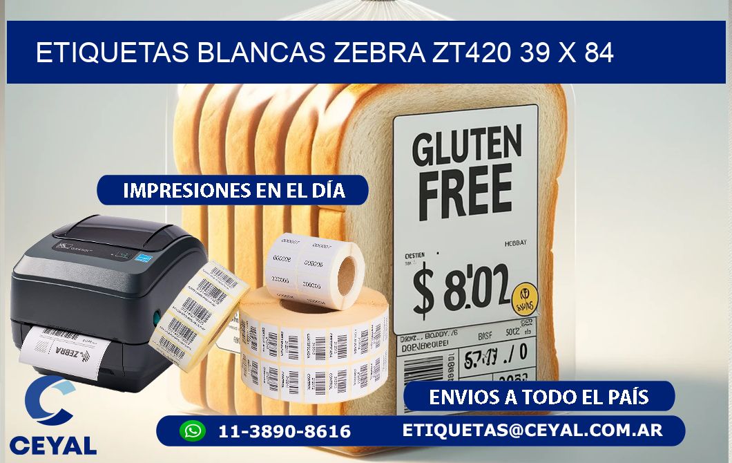 ETIQUETAS BLANCAS ZEBRA ZT420 39 x 84