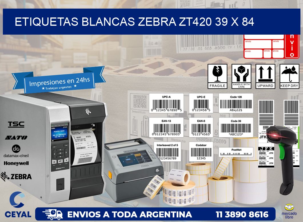 ETIQUETAS BLANCAS ZEBRA ZT420 39 x 84