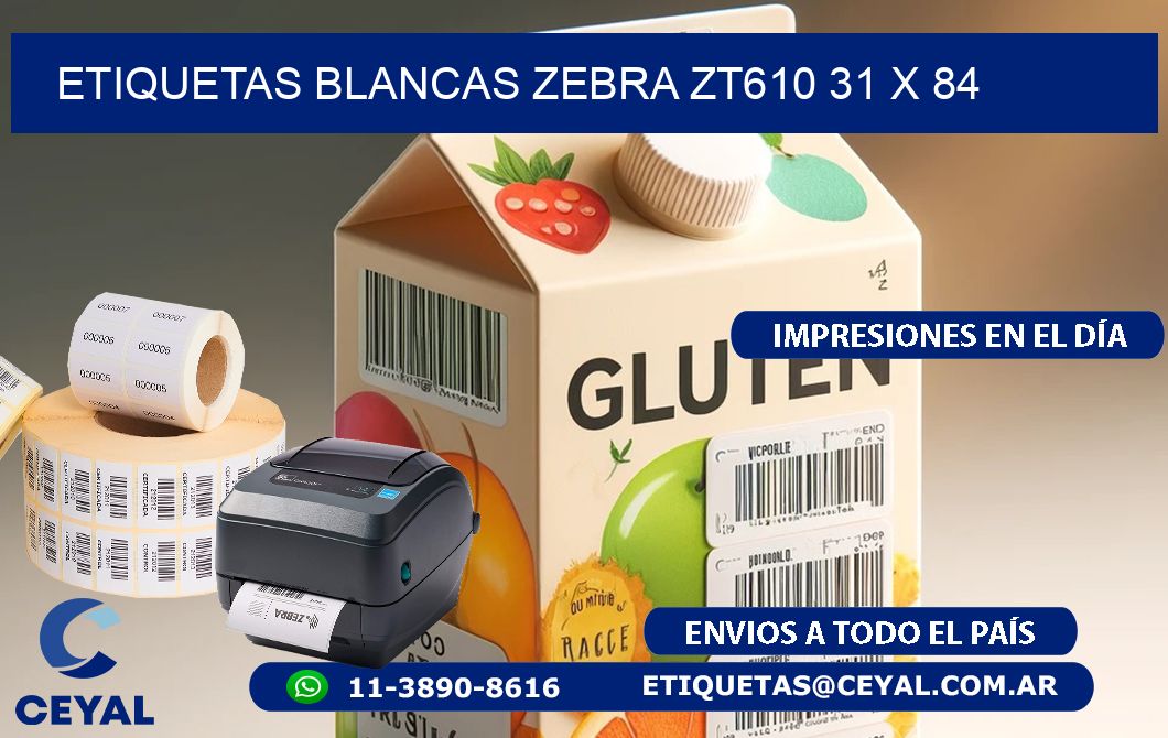 ETIQUETAS BLANCAS ZEBRA ZT610 31 x 84