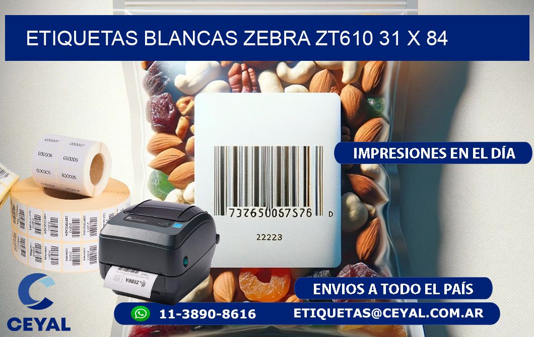 ETIQUETAS BLANCAS ZEBRA ZT610 31 x 84