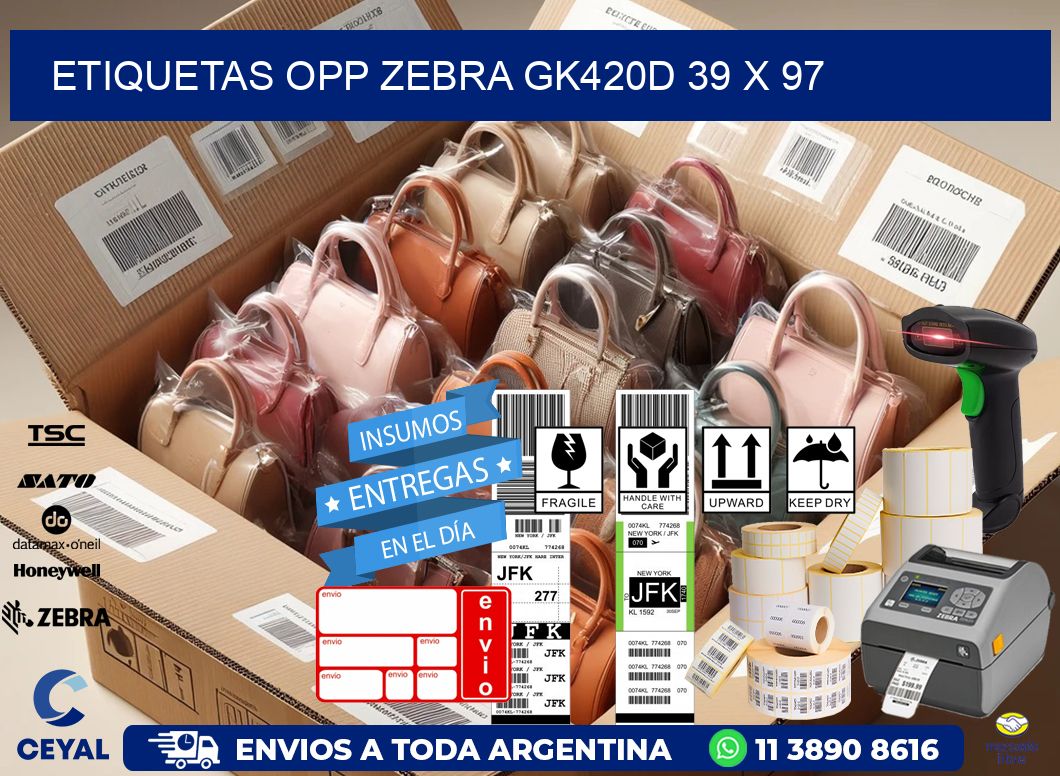 ETIQUETAS OPP ZEBRA GK420D 39 x 97