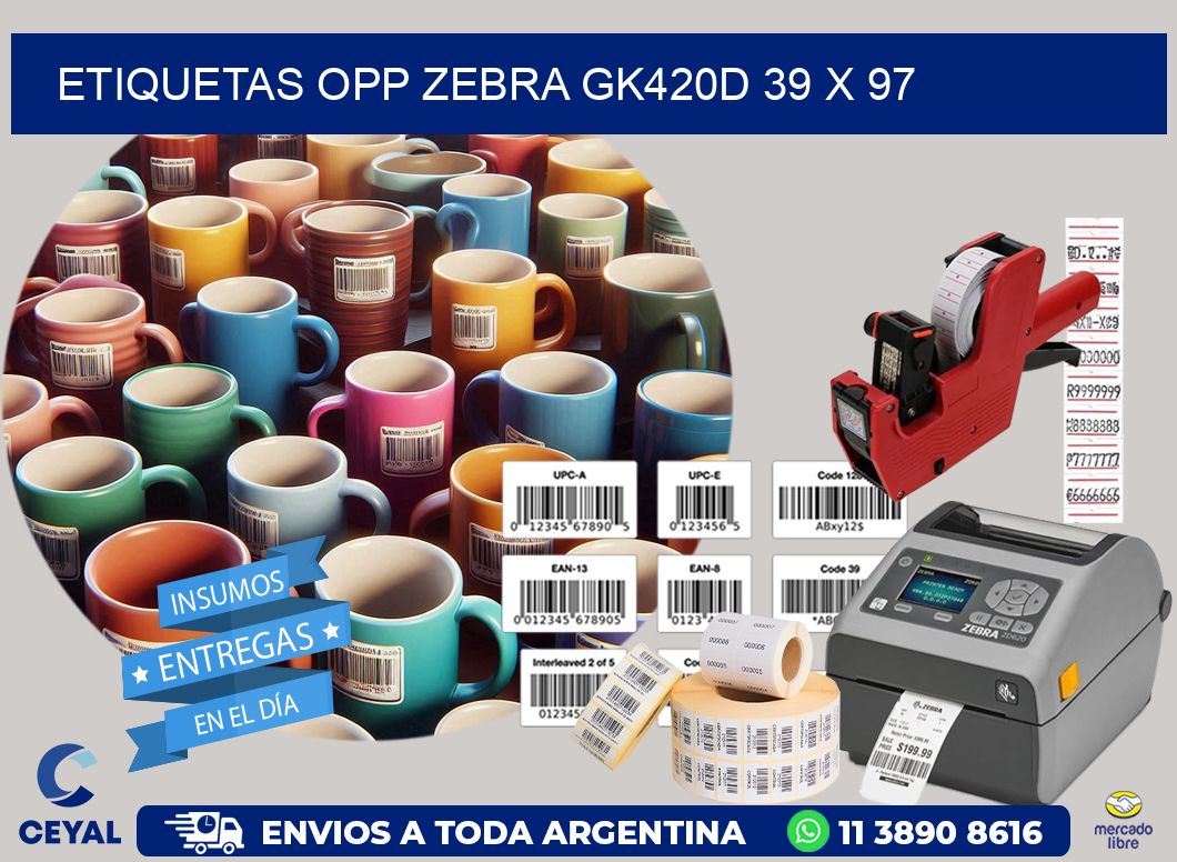 ETIQUETAS OPP ZEBRA GK420D 39 x 97