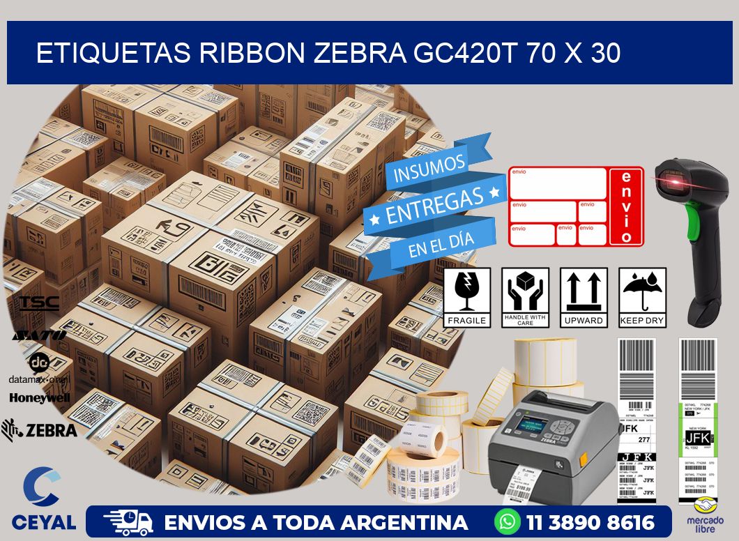 ETIQUETAS RIBBON Zebra GC420T 70 x 30
