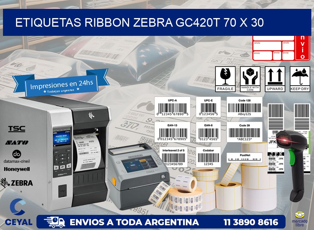 ETIQUETAS RIBBON Zebra GC420T 70 x 30