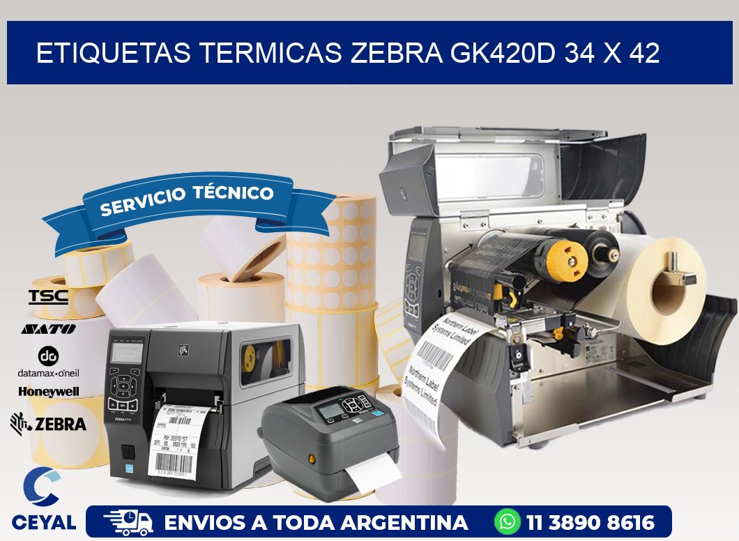 ETIQUETAS TERMICAS ZEBRA GK420D 34 x 42