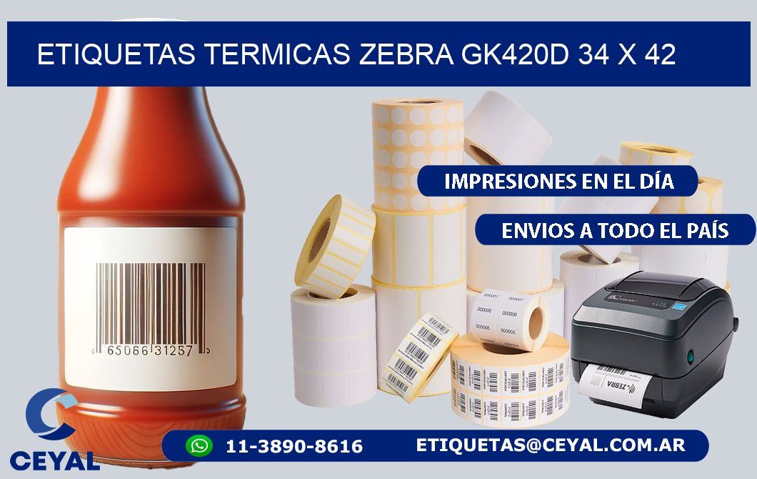 ETIQUETAS TERMICAS ZEBRA GK420D 34 x 42