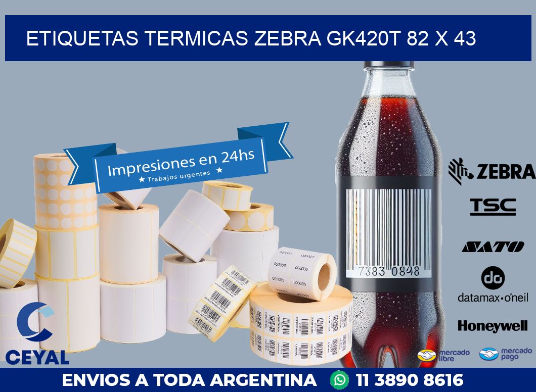 ETIQUETAS TERMICAS ZEBRA GK420T 82 x 43