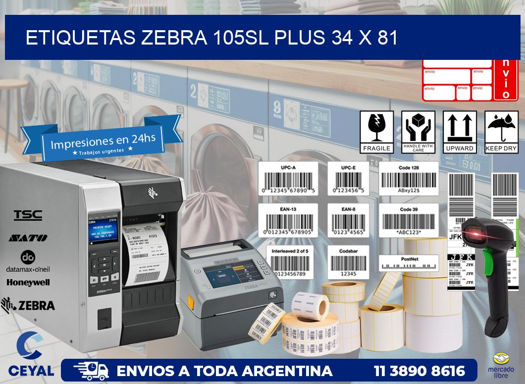 ETIQUETAS Zebra 105SL Plus 34 x 81