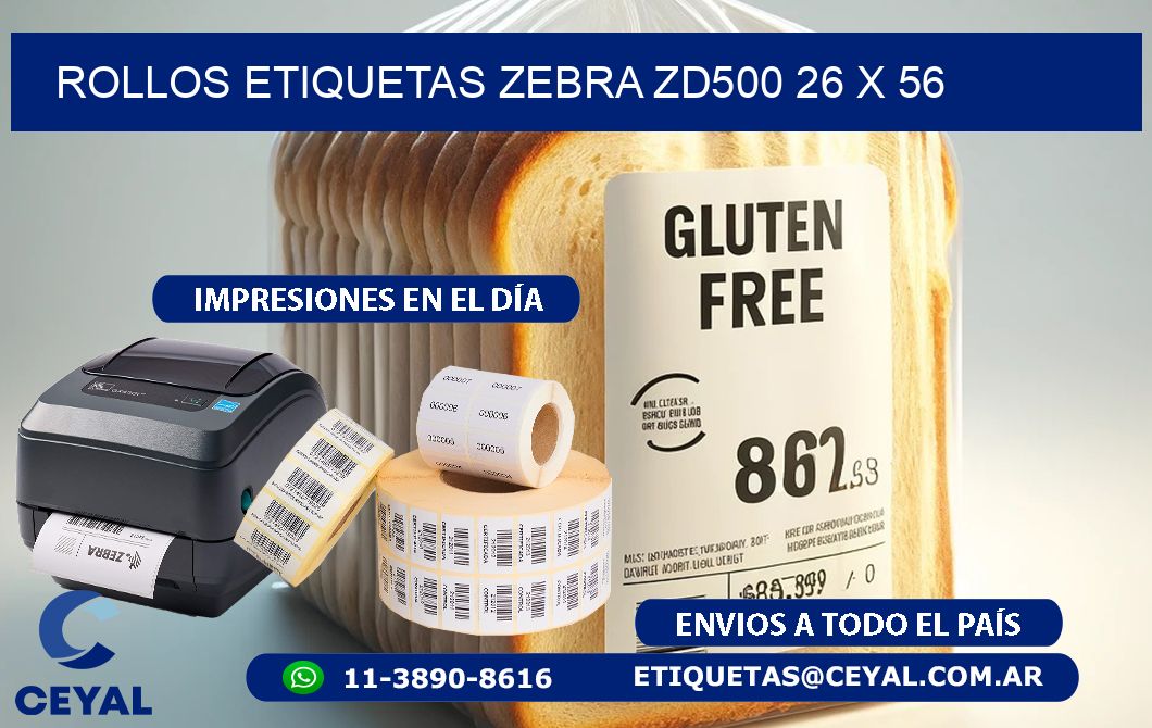 ROLLOS ETIQUETAS Zebra ZD500 26 x 56