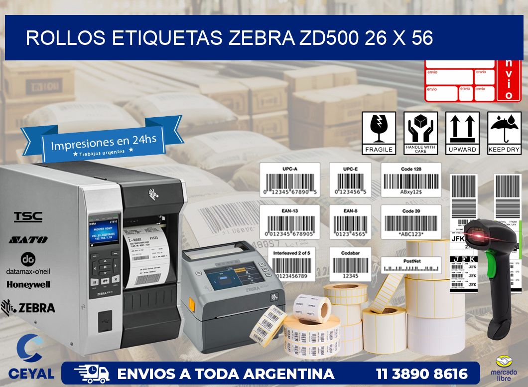 ROLLOS ETIQUETAS Zebra ZD500 26 x 56
