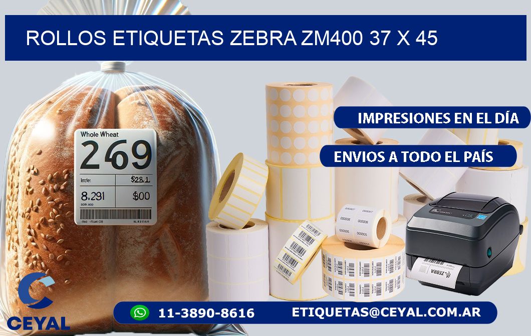ROLLOS ETIQUETAS Zebra ZM400 37 x 45
