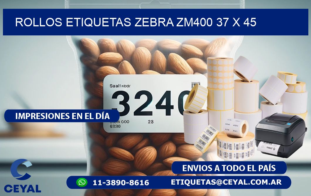 ROLLOS ETIQUETAS Zebra ZM400 37 x 45