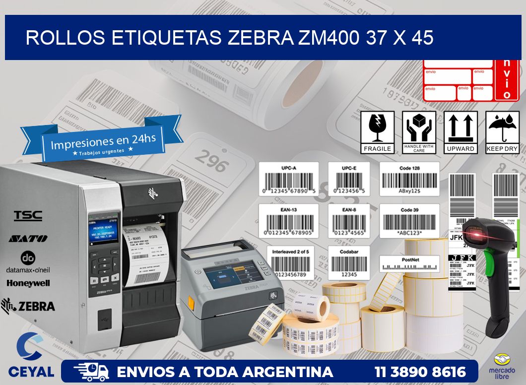ROLLOS ETIQUETAS Zebra ZM400 37 x 45