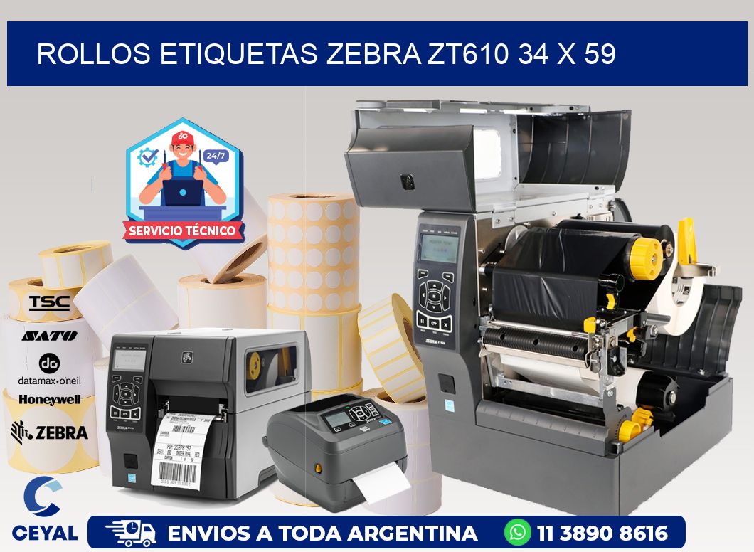 ROLLOS ETIQUETAS Zebra ZT610 34 x 59