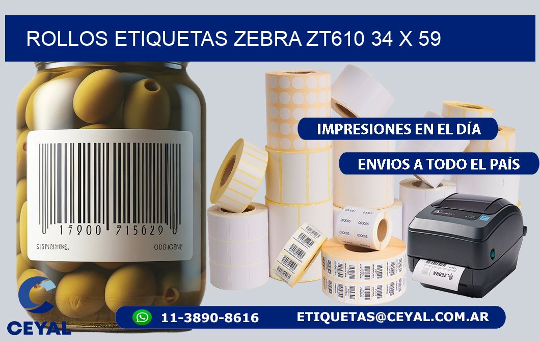 ROLLOS ETIQUETAS Zebra ZT610 34 x 59