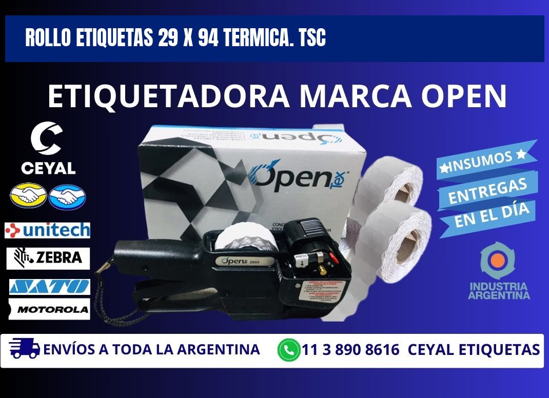 Rollo etiquetas 29 x 94 termica. tsc