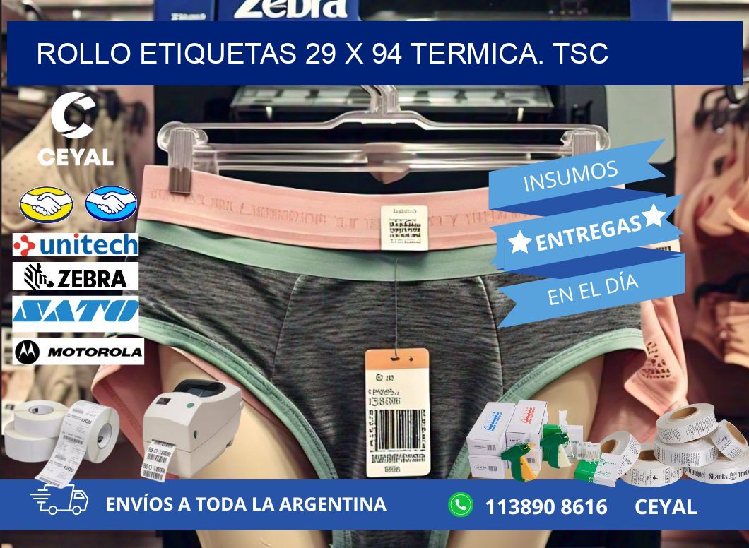Rollo etiquetas 29 x 94 termica. tsc