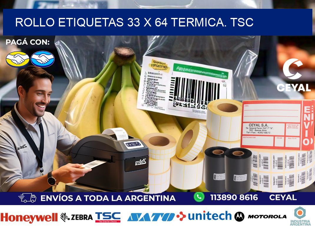 Rollo etiquetas 33 x 64 termica. tsc