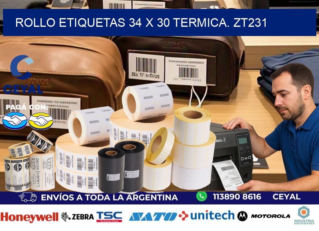 Rollo etiquetas 34 x 30 termica. zt231