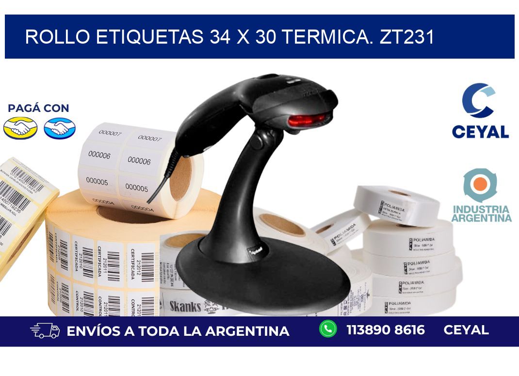 Rollo etiquetas 34 x 30 termica. zt231