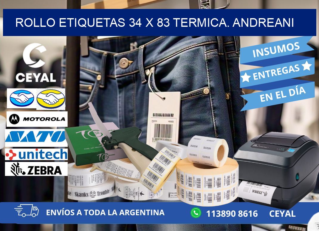 Rollo etiquetas 34 x 83 termica. Andreani