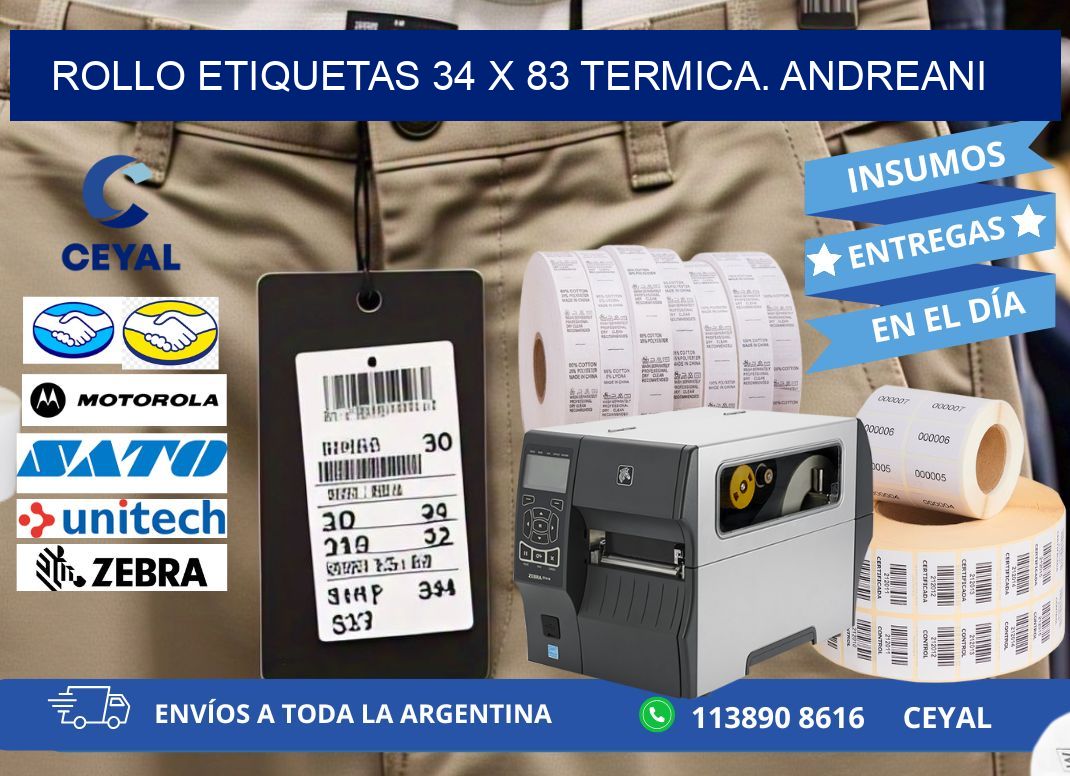 Rollo etiquetas 34 x 83 termica. Andreani