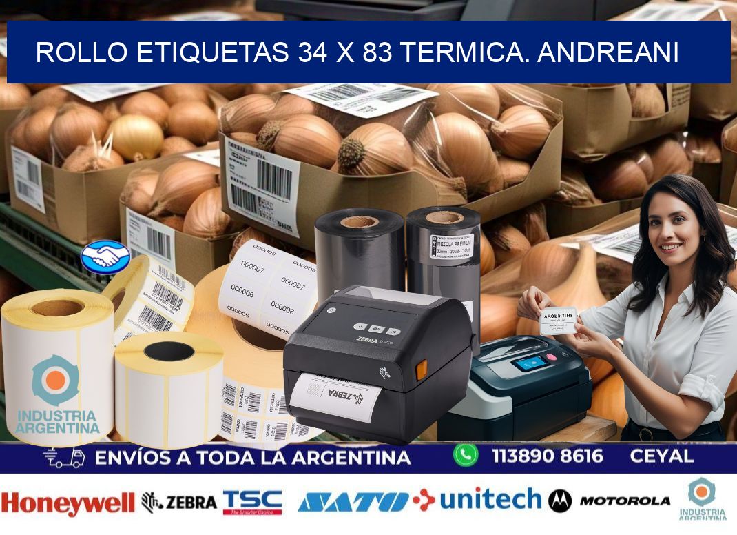 Rollo etiquetas 34 x 83 termica. Andreani