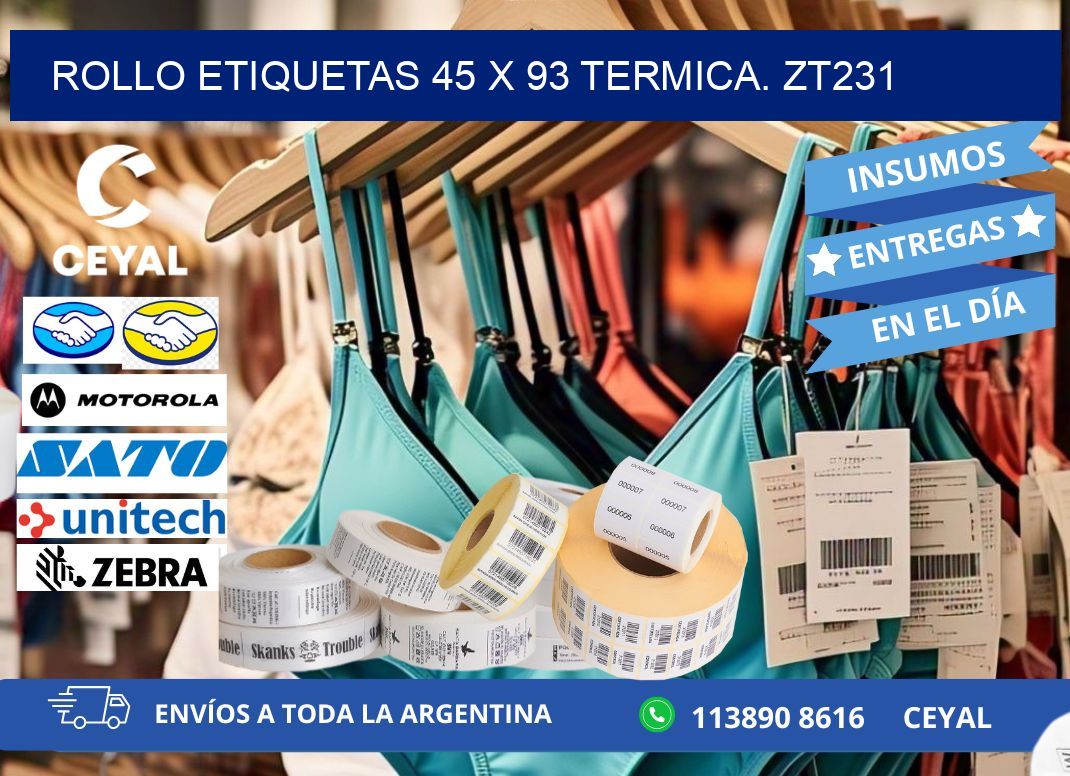 Rollo etiquetas 45 x 93 termica. zt231