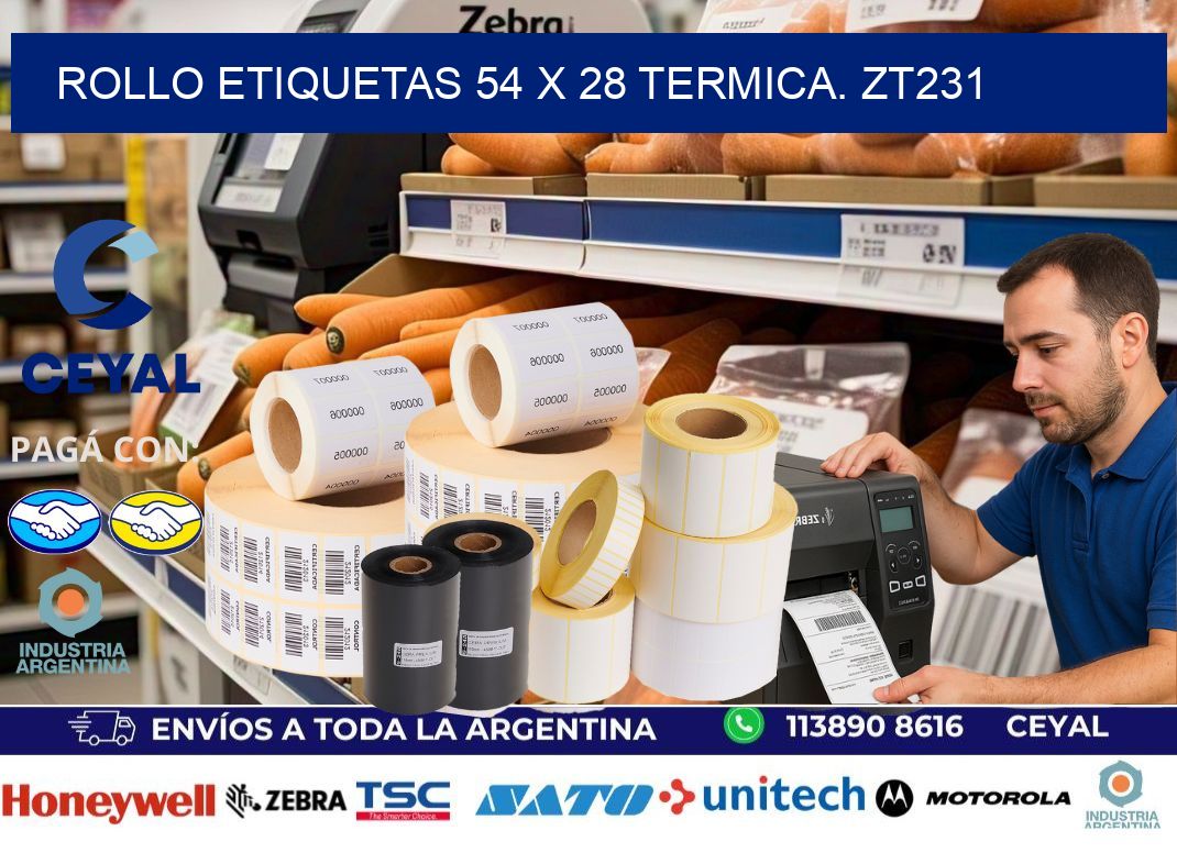 Rollo etiquetas 54 x 28 termica. zt231