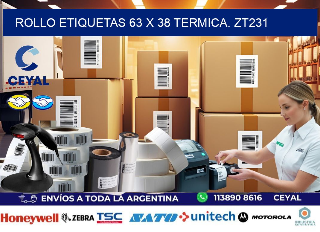 Rollo etiquetas 63 x 38 termica. zt231
