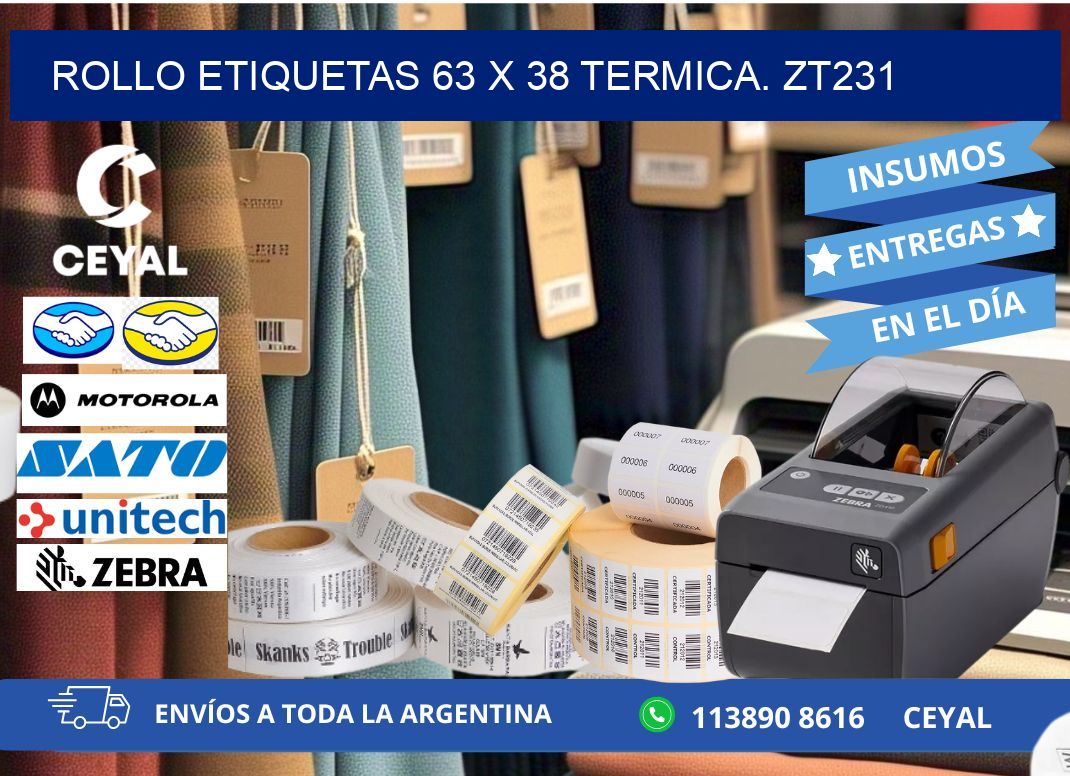 Rollo etiquetas 63 x 38 termica. zt231
