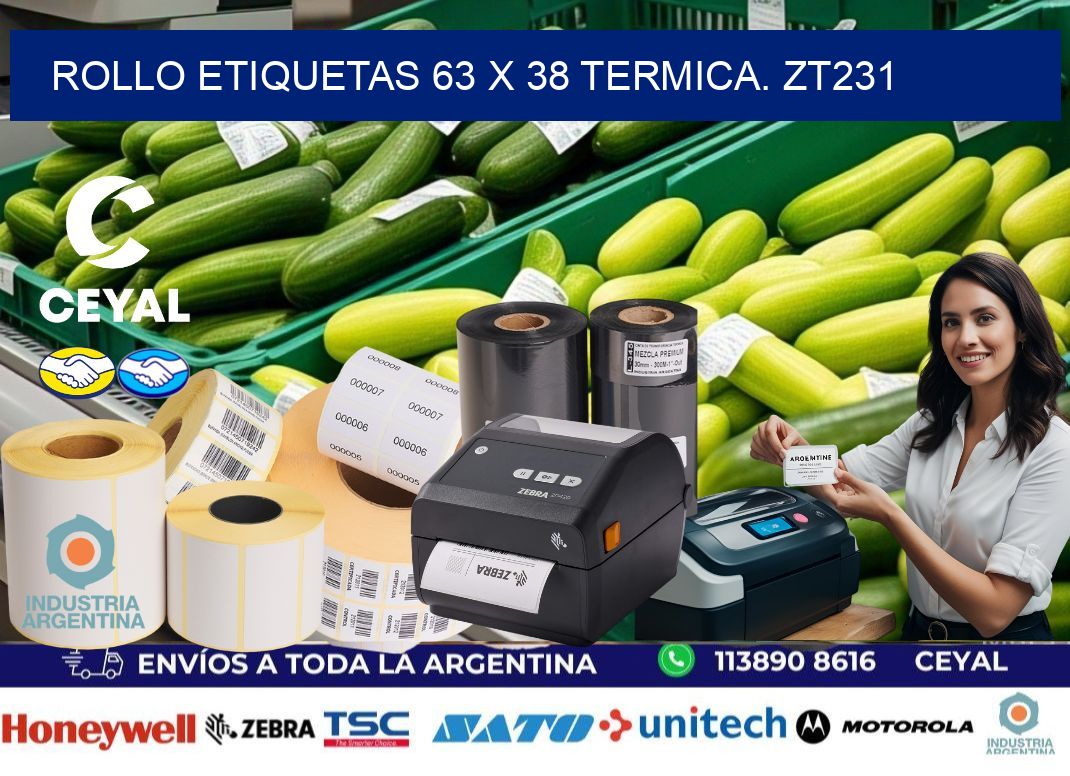Rollo etiquetas 63 x 38 termica. zt231