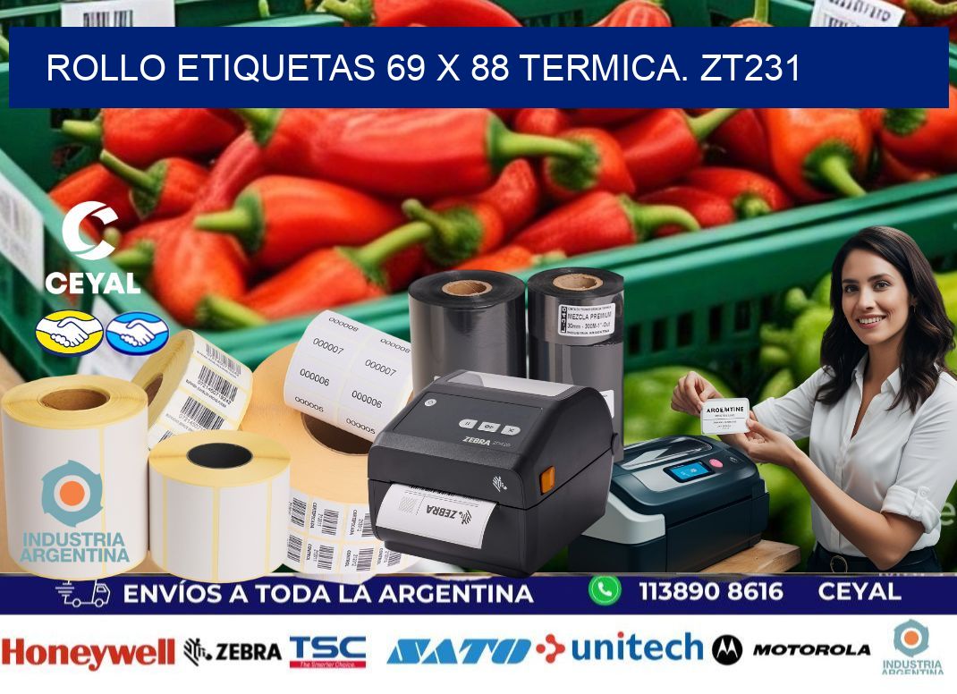 Rollo etiquetas 69 x 88 termica. zt231