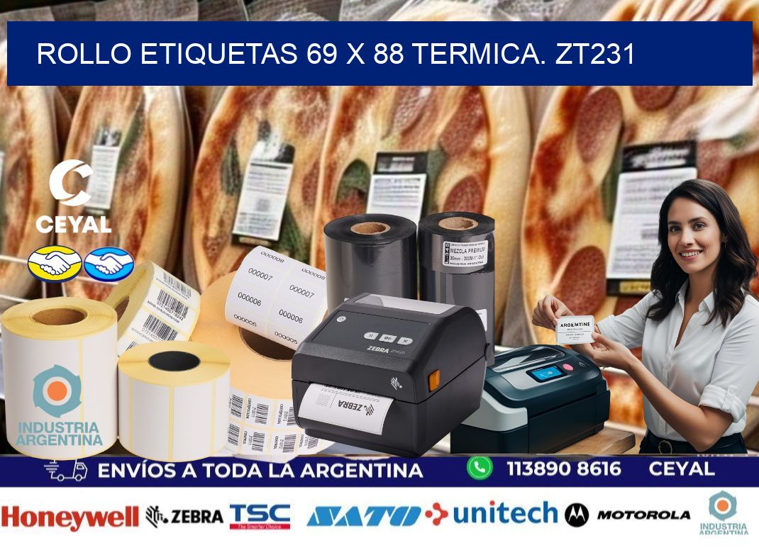 Rollo etiquetas 69 x 88 termica. zt231