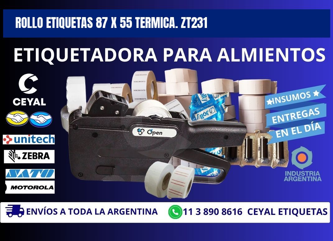 Rollo etiquetas 87 x 55 termica. zt231