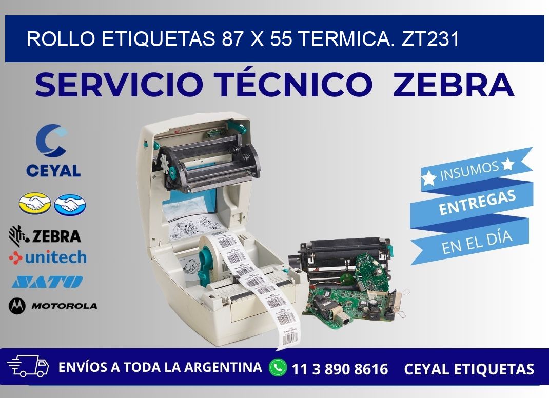 Rollo etiquetas 87 x 55 termica. zt231