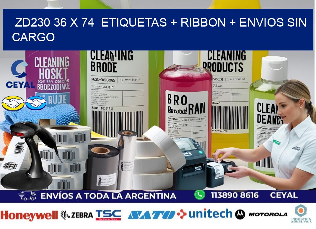 ZD230 36 x 74  etiquetas + ribbon + envios sin cargo