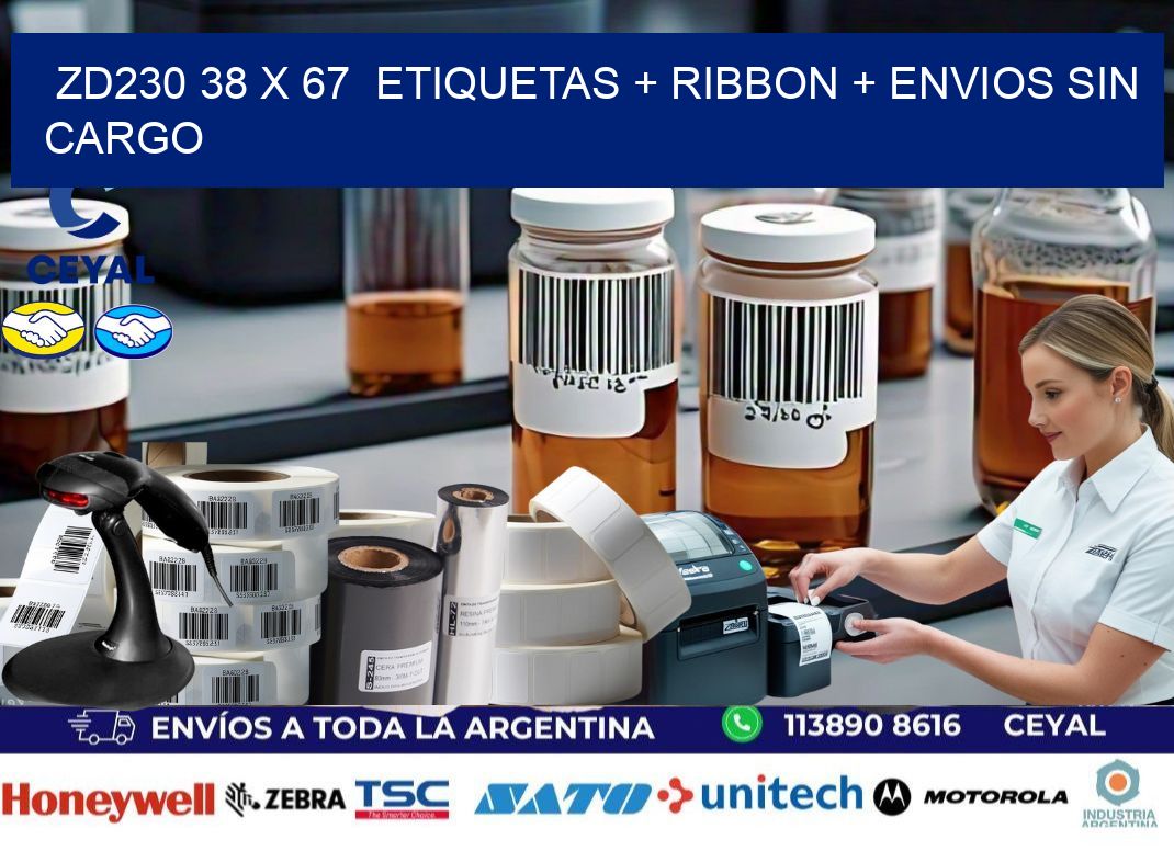ZD230 38 x 67  etiquetas + ribbon + envios sin cargo