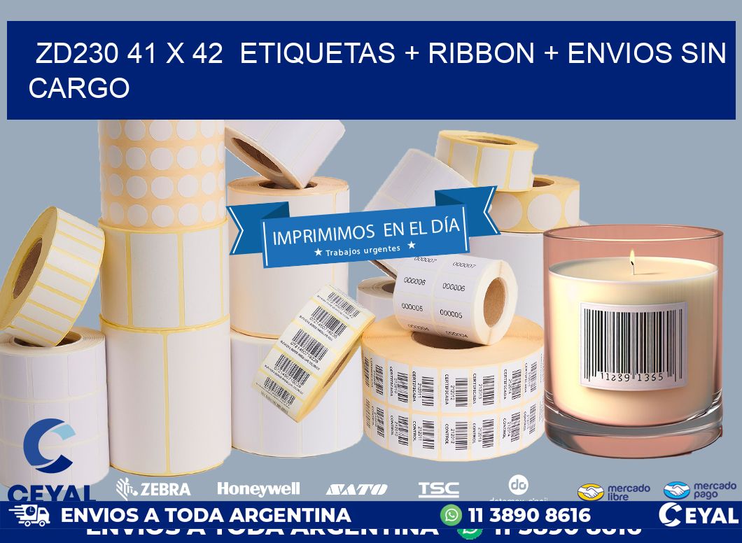 ZD230 41 x 42  etiquetas + ribbon + envios sin cargo