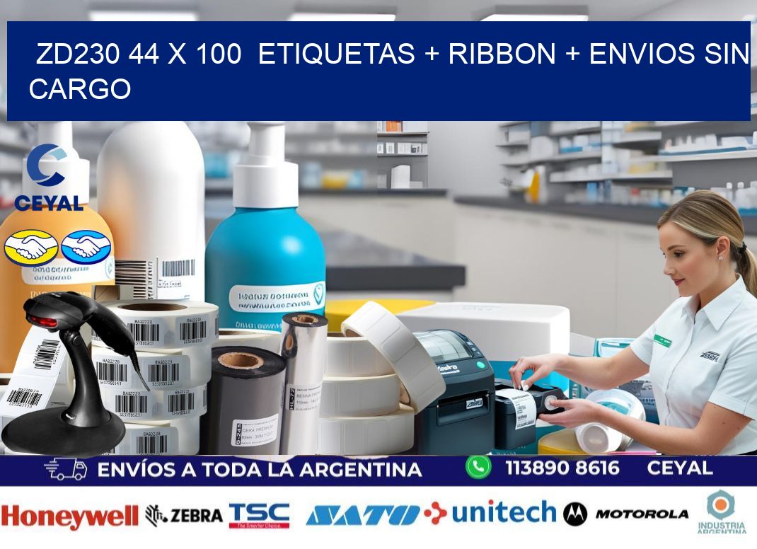 ZD230 44 x 100  etiquetas + ribbon + envios sin cargo