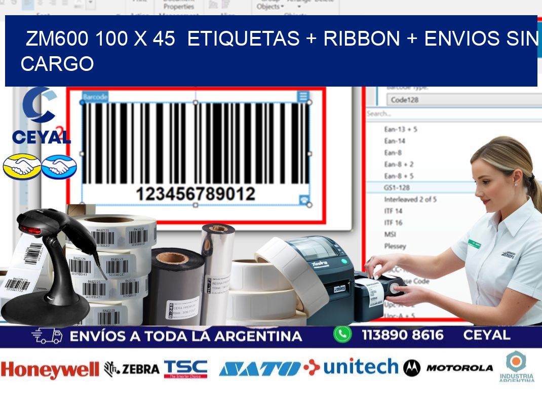 ZM600 100 x 45  etiquetas + ribbon + envios sin cargo