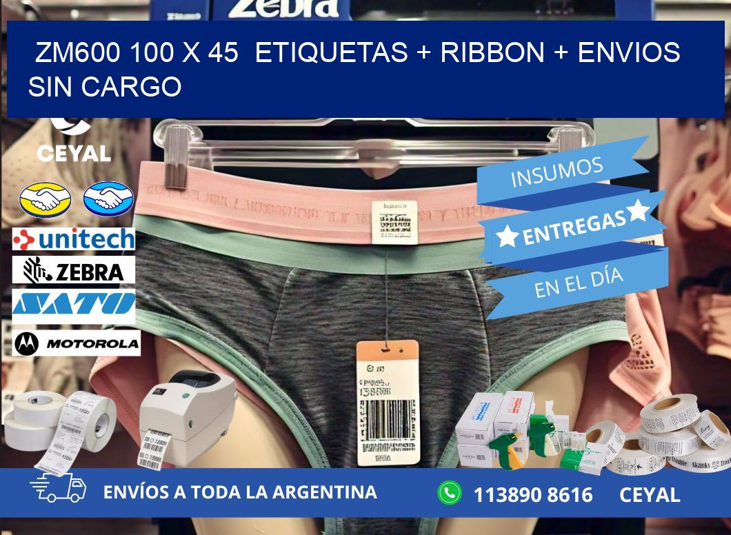 ZM600 100 x 45  etiquetas + ribbon + envios sin cargo