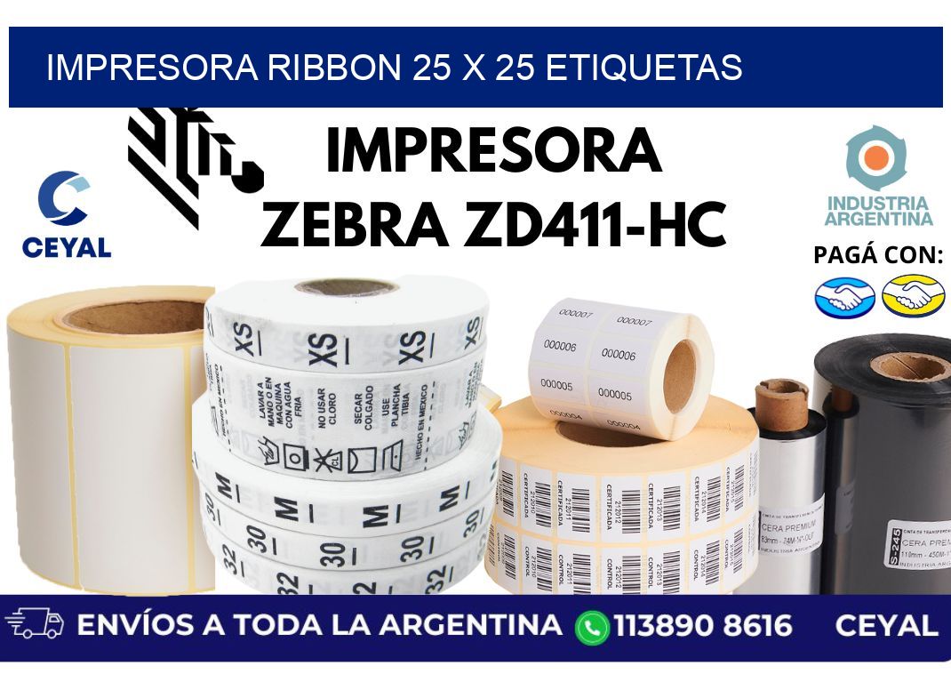 impresora ribbon 25 x 25 etiquetas