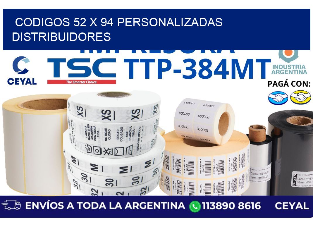 codigos 52 x 94 personalizadas distribuidores