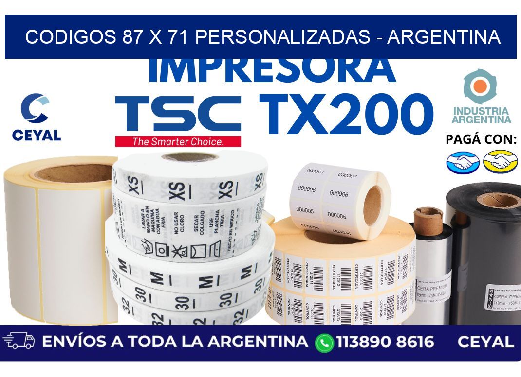 codigos 87 x 71 personalizadas - Argentina