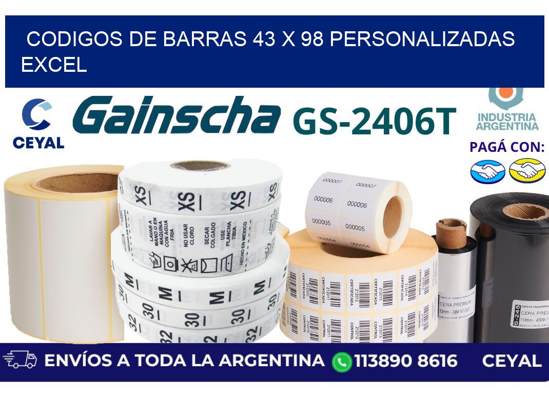 codigos de barras 43 x 98 personalizadas excel